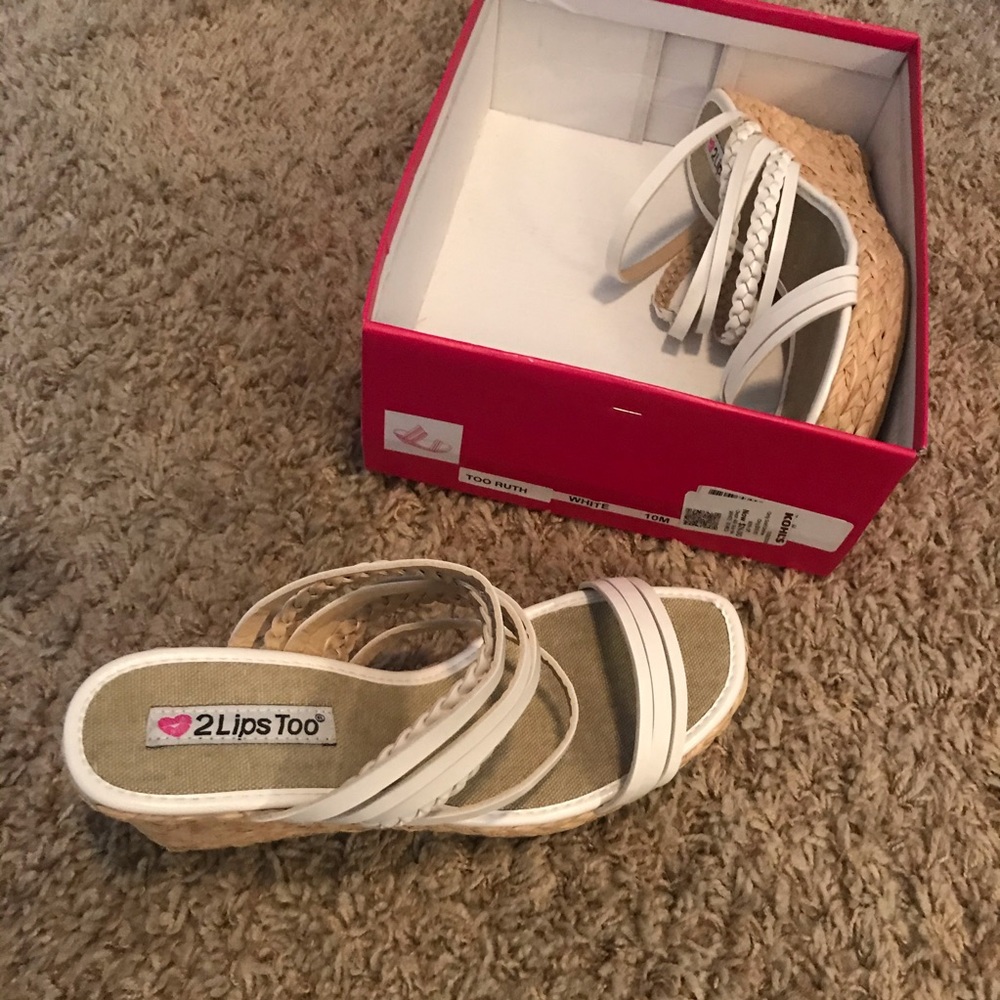 2 LIPS TOO: White Espadrille Wedge Sandals Size 10
